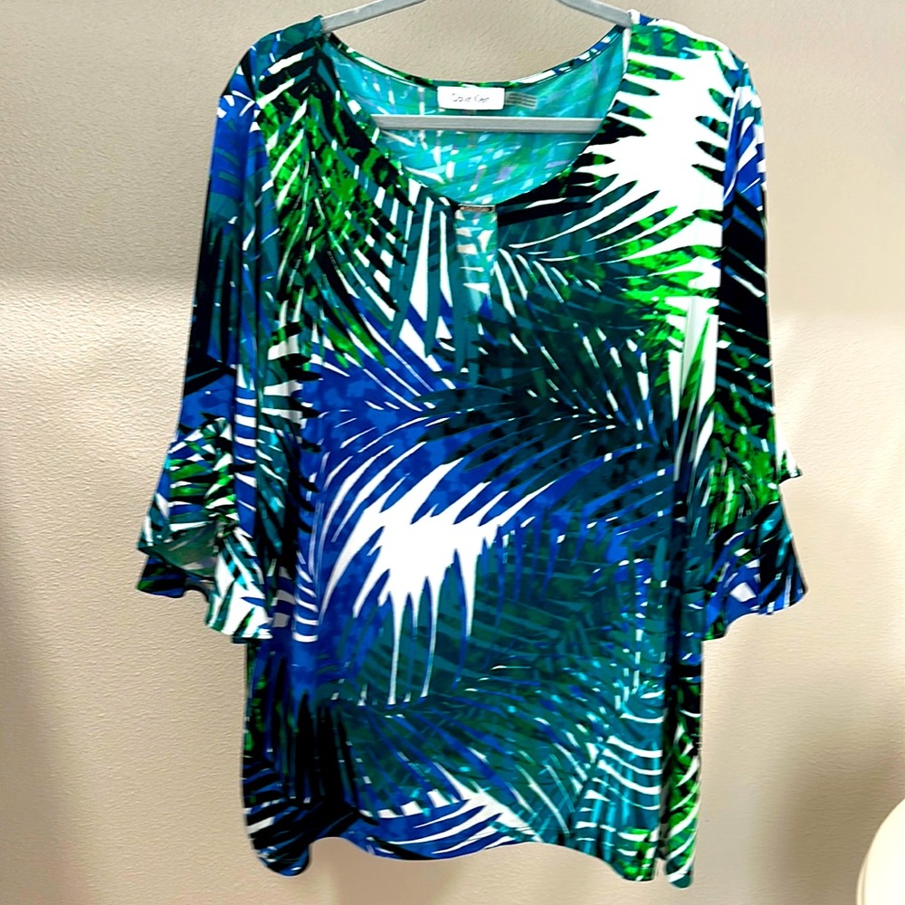 Calvin Klein Tropical Print Tunic Blouse - 2X